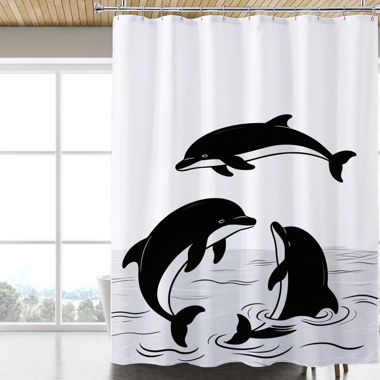 Fabric Shower Curtain Liner, Waterproof Hotel Quality, Bathroom Curtains Rust Resistant Grommets, 72 x 72 Machine Washable (Black)