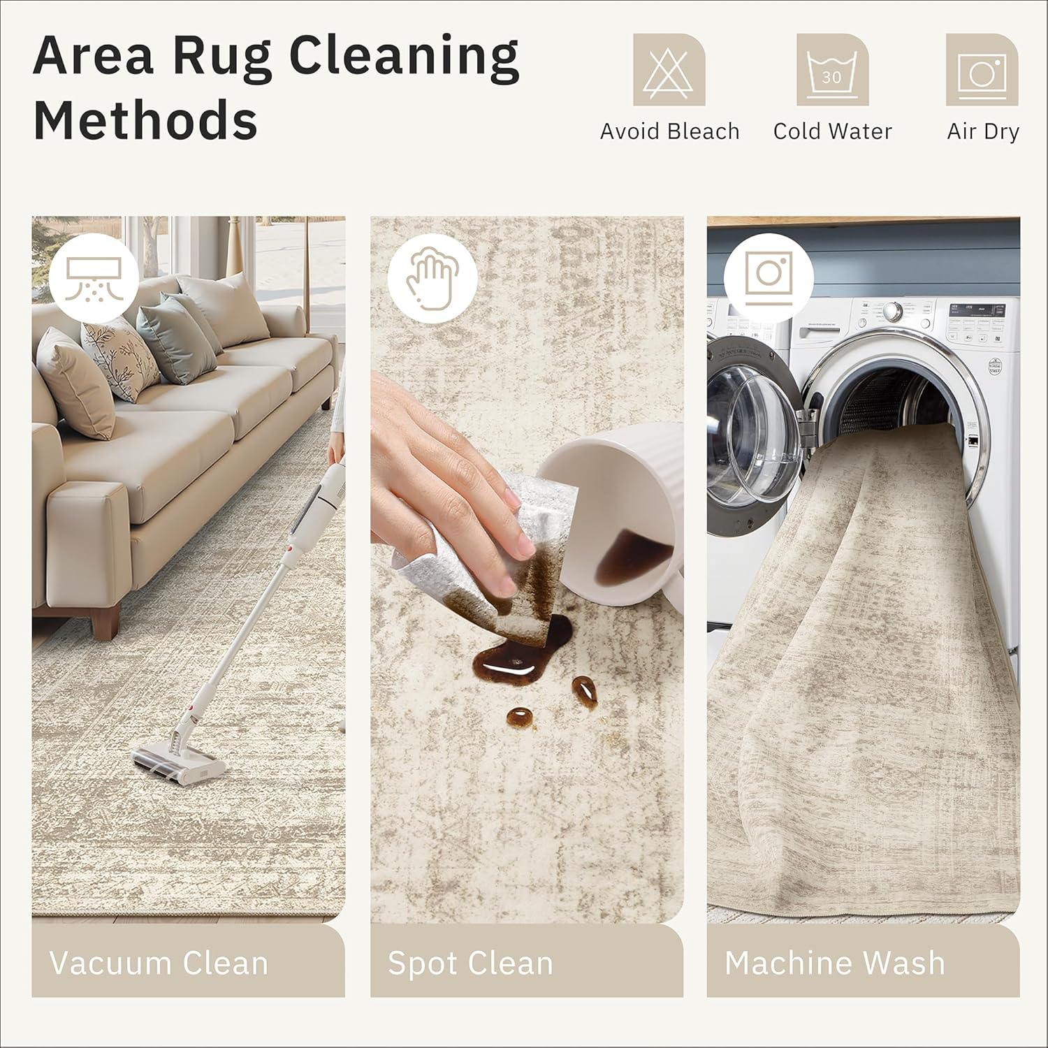 Soalmost Washable Area Rug 8x10, Large Soft Rugs for Living Room Vintage Beige Carpet 8x10 Area Rugs for Bedroom Dining Room Non-Slip Stain Resistant Under Table Rug